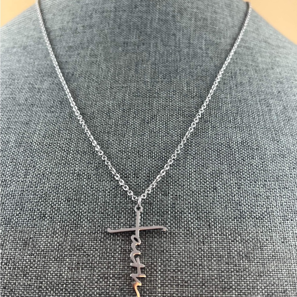 Inspired Faith cursive Pendant Necklace (Faith ) Jewelry Nee 22” - Picture 4 of 4